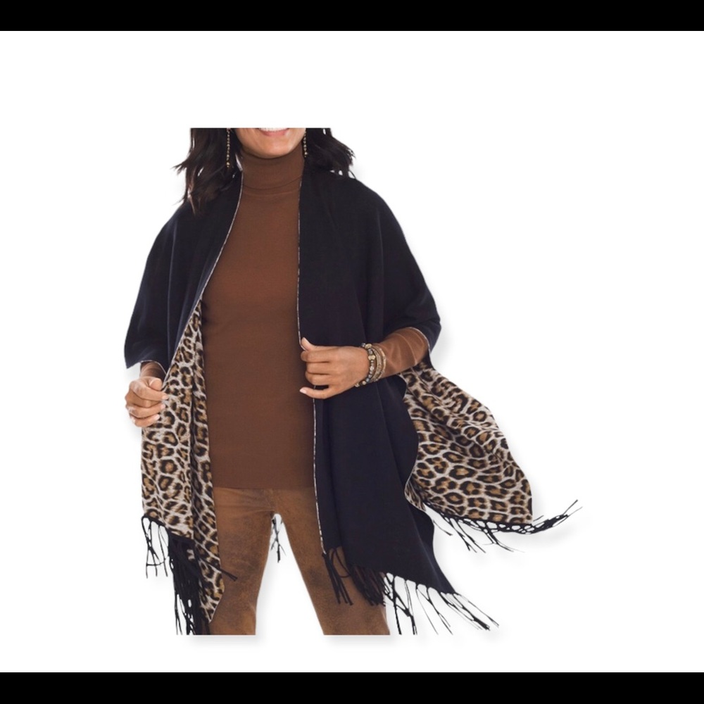 Leopard Black Reversible Shawl - Picture 9 of 9